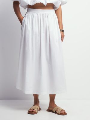 Women's White Poplin Skirt