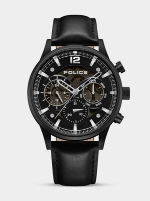 Police Black Driver II Black Plated Grey Dial Black Leather Watch