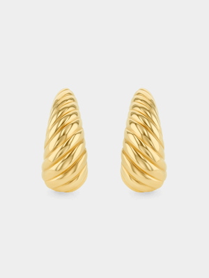 Gold Plated Sterling Silver Ripple Croissant Half Hoop Earrings