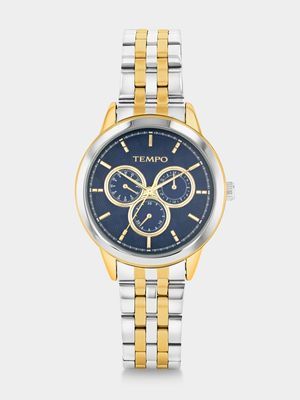 Tempo Gold Plated Blue Dial Two-Tone Bracelet Watch