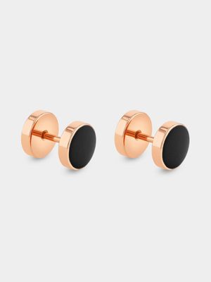 Rose & Black Plated Stainless Steel Reversible Dumbbell Earrings