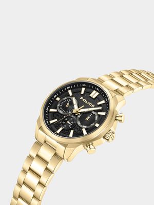 Police Rangy Gold Plated Black Dial Chronograph Bracelet Watch
