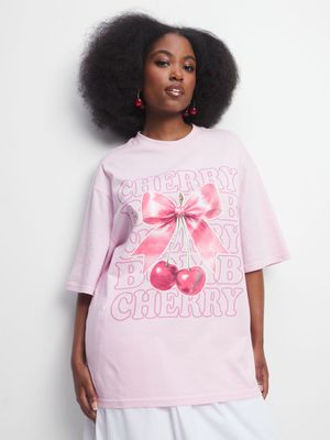 Women's Pink Bow & Cherry Graphic Top