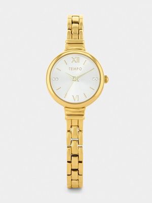 Tempo Gold Plated Silver Dial Skinny Bracelet Watch