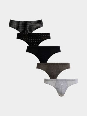 Jet Men's Black Grey Geometric Print Briefs Pack of Five