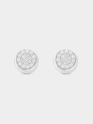 Sterling Silver Cubic Zirconia Lunar Round Stud Earrings