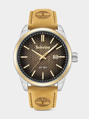 Timberland Henniker II Gold Plated Stainless Steel Tan Leather Watch