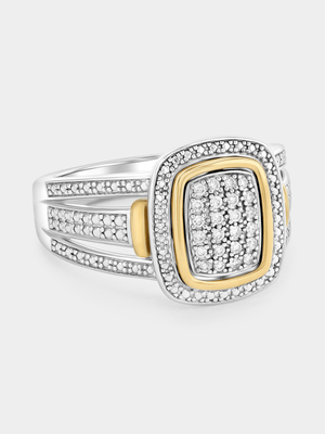 Yellow Gold & Sterling Silver Lab Grown Diamond Rectangle Halo Ring