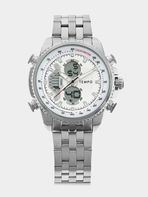 Tempo Men's Silver Plated Sporty Multi Function Ana-Digi Watch