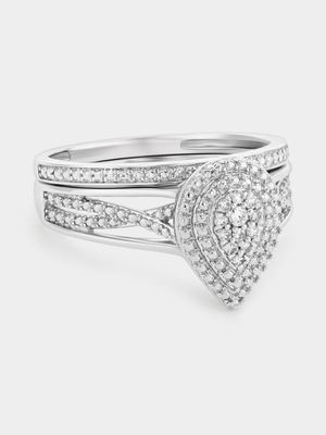 Sterling Silver Lab Grown Diamond Pear Twisty Twinset Ring