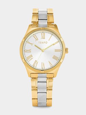 Tempo Gold Plated Silver Tone Dial Two-Tone Bracelet Watch