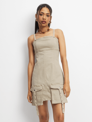 Women's Stone Denim Bellow Pocket Dress