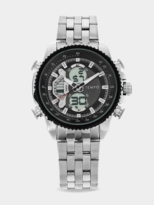 Tempo Men's Black & Silver Plated Ana-Digi Watch