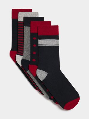 Men's Red & Nay 5-Pack Anklet Socks