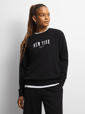 Womens TS New York Graphic Oversized Black Crew Sweat