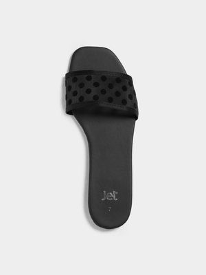 Jet Women's Black Polka Dot Mesh Mule Sandals