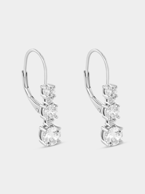 Sterling Silver Cubic Zirconia Trilogy Drop Earrings