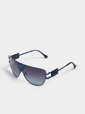 Fabiani Men's Navy Metal Frame Visor Sunglasses