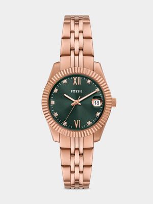 Fossil Scarlette Green Dial Rose Plated Stainless Steel Bracelet Watch