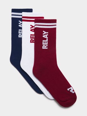 Men's Relay Jeans 3 Pack Shaft White/Burgundy/Blue Socks