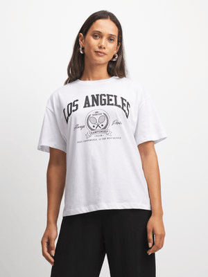 Women's White Graphic Print T-Shirt