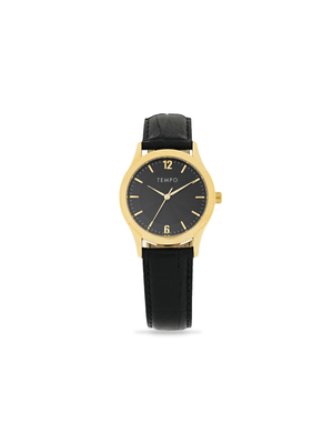 Tempo Men's Gold Toned Black Leather Watch