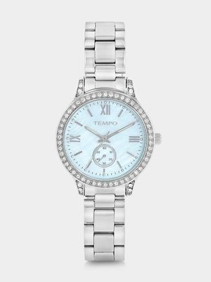 Tempo Silver Plated Blue Mother Of Pearl Dial Bracelet Watch