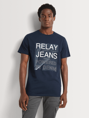 Men's Relay Jeans Slim Fit Bold Tech Lines Navy Graphic T-Shirt