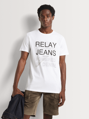 Men's Relay Jeans Slim Fit Bold Tech Lines White Graphic T-Shirt