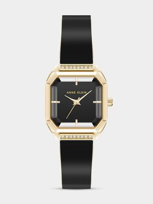 Anne Klein Octagonal Gold Plated Black Enamel Watch