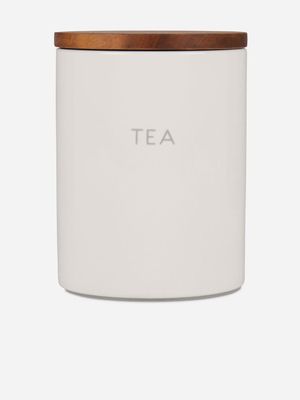 @home Ceramic White Tea Canister with Wooden Lid