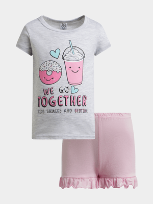 Jet Younger Girls Grey/Pink We Go Together Pyjama Set