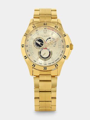 Tempo Gold Plated Champagne Multi Dial Bracelet Watch