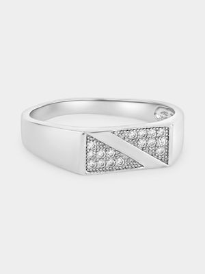 Sterling Silver Cubic Zirconia Pavé Wedge Ring