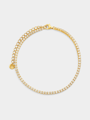 Gold Plated Sterling Silver Cubic Zirconia Fine Tennis Bracelet