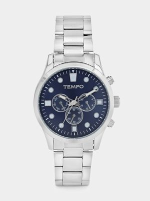 Tempo Silver Plated Navy Dial Bracelet Watch