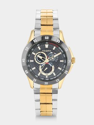 Tempo Gold & Black Plated Black Dial Two-Tone Bracelet Watch