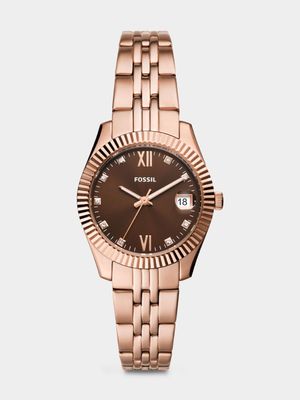 Fossil Scarlette Brown Dial Rose Plated Stainless Steel Bracelet Watch