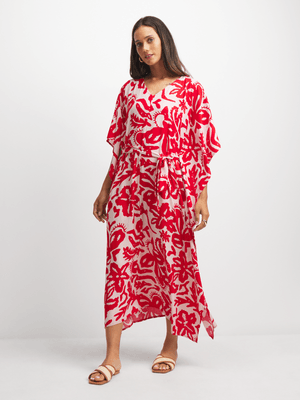 Women's Red & Natural Kaftan Dress