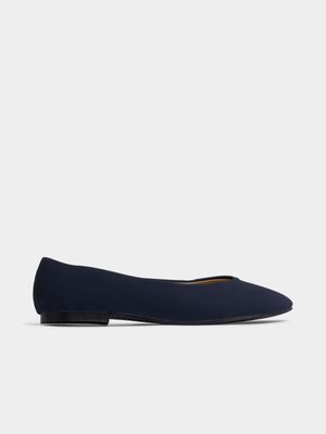 Jet Women's Navy Nubuk Almond Flat Pump Shoes