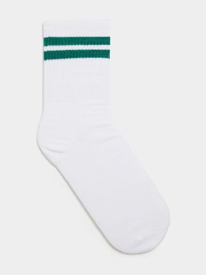 Men's White 'Green Stripe' Socks