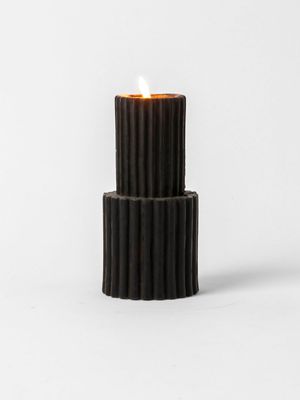 Stepped Pillar Candle Black15cm