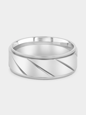 Silver Plated Stainless Steel Side Stripe Ring