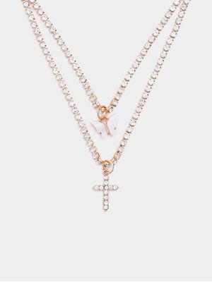 Women's Gold Diamante & Pendant Necklace