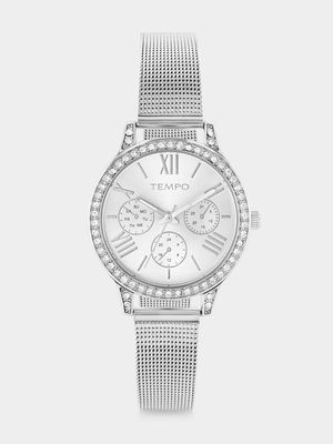 Tempo Silver Plated Silver Tone Dial Mesh Watch