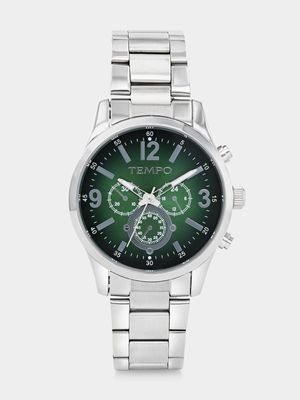 Tempo Silver Plated Green Dial Bracelet Watch