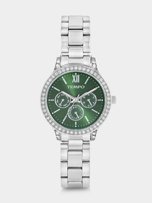 Tempo Silver Plated Green Dial Bracelet Watch