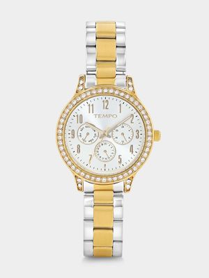 Tempo Gold Plated Silver Toned Dial Two-Tone Bracelet Watch