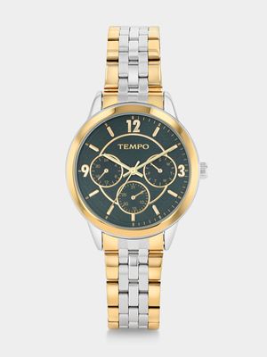 Tempo Gold Plated Green Dial Two-Tone Bracelet Watch