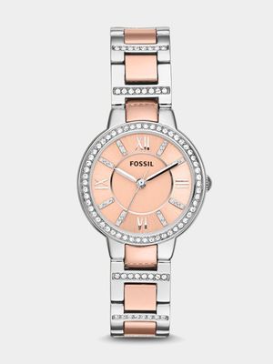 Fossil Ladies Virginia Silver & Rose Tone Bracelet Watch